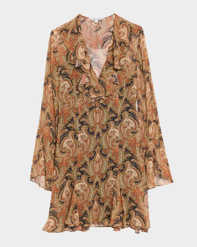 Adrienne Silk Bell-Sleeve Mini Dress
